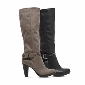 Stivale Pittarello in pelle scamosciata con tacco a colonna nero e taupe