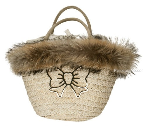 Borsa in paglia Fix Design invernale con pelliccia