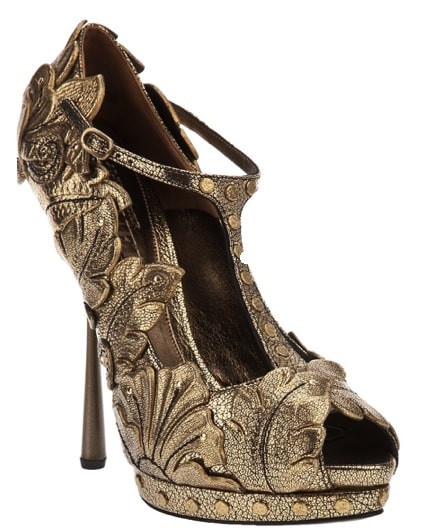 scarpe alexander mcqueen pelle dorata