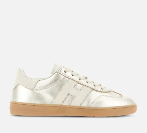 Sneaker Hogan bassa da donna in pelle laminata oro con suola in gomma