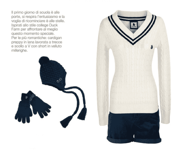 Duck Farm 2012 2013: shorts, maglione, guanti, cappello