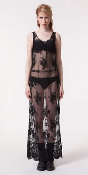 Abito lungo Twinset in tulle trasparente con pizzo floreale nero