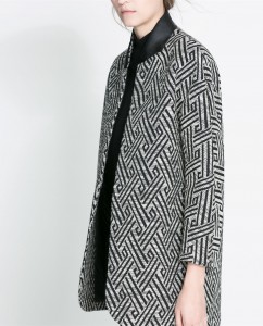 cappotto zara 2013 2014 jacquard nero ecrù 79.95 euro