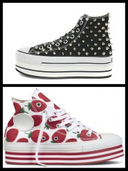 Converse platform Chuck Taylor All Star nere con borchie e bianche con fragole rosse