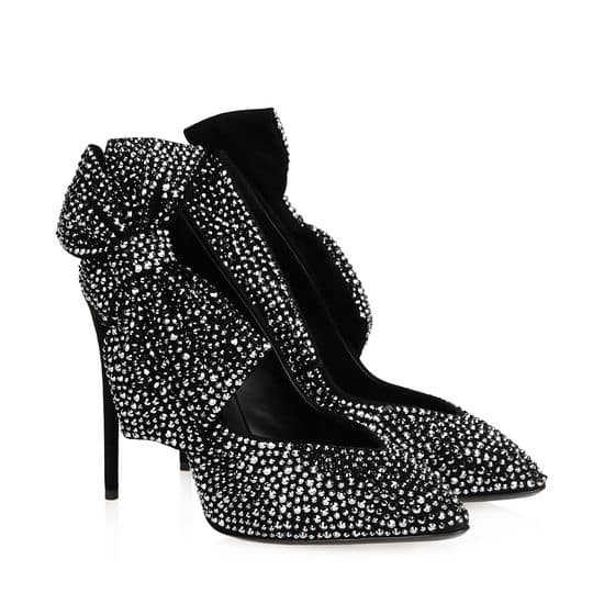 Giuseppe Zanotti decollete camoscio nero con cristalli e maxi fiocco 1595.00 euro