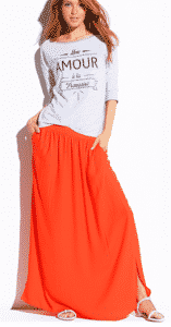 Promod t-shirt con scritta e gonna lunga arancione
