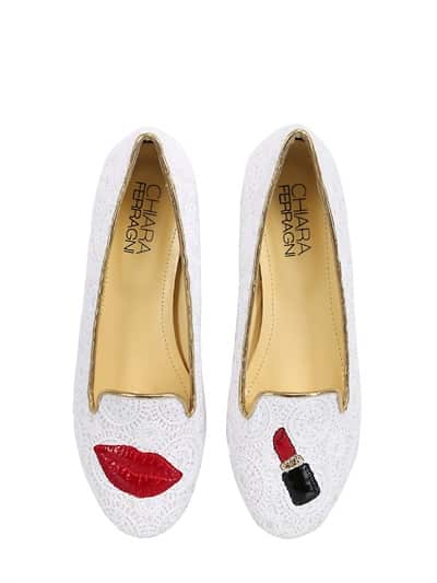  Chiara Ferragni slipper in pizzo di cotone labbra e rossetto 145.00 euro