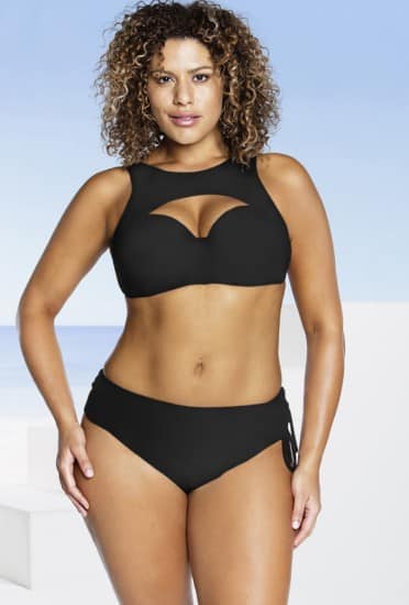 SwimSuitForAll bikini nero slip a vita alta e reggiseno scollo a cuore e taglio cut-out