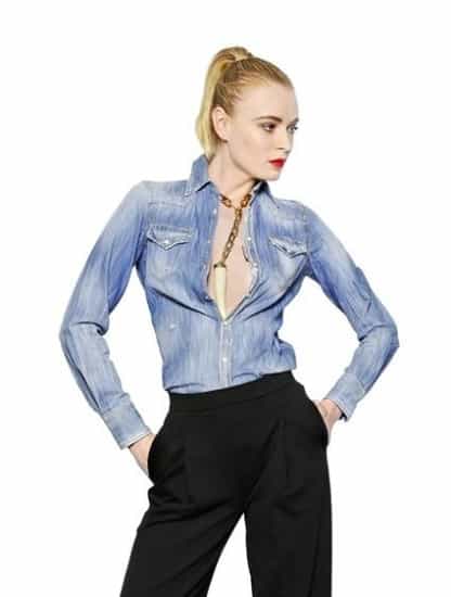 Come abbinare la camicia di jeans Dsquared2 pantaloni vita alta
