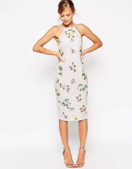 Asos Salon vestito longuette a fiori con pailettes 115.99 euro