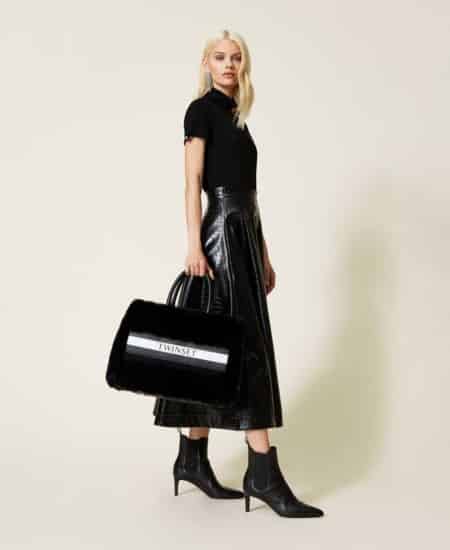 Borsa in velluto nera grande a mano Twin Set