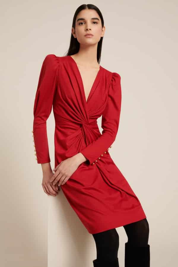 abito rosso ad incrocio con nodo autunno inverno