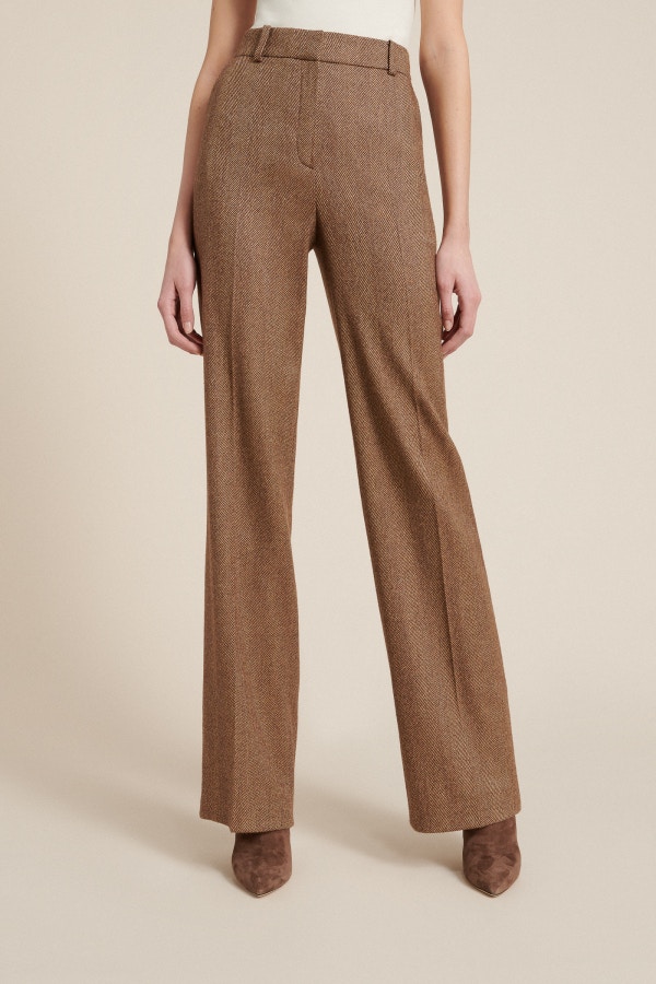pantaloni invernali da donna colore marroni tessuto spinato autunno inverno
