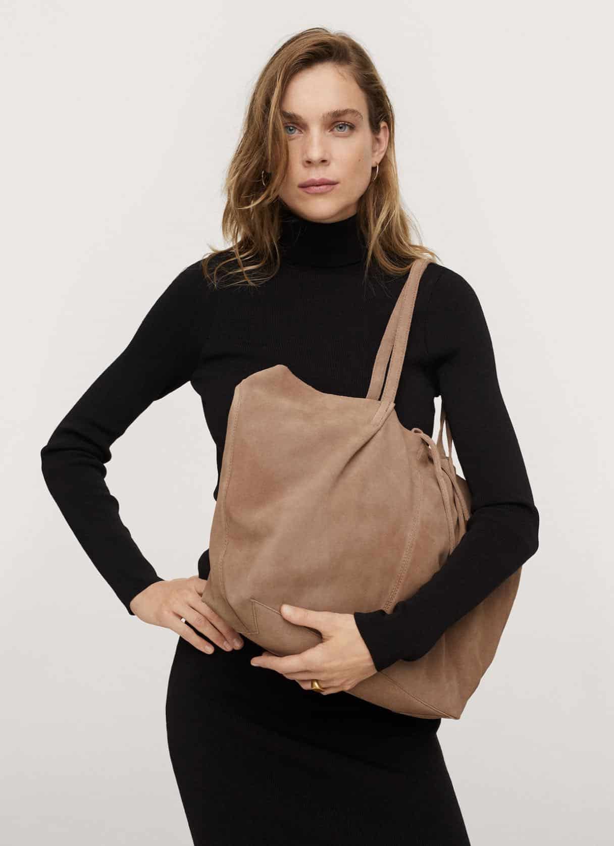 borsa pelle scamosciata mango colore marrone 2021 2022