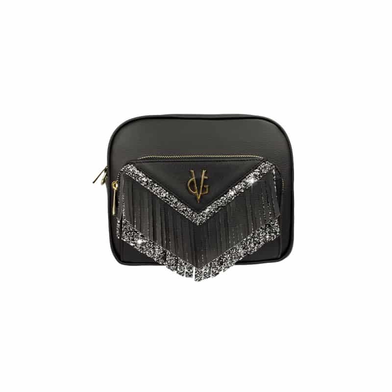 borsa a saponetta con frange nera