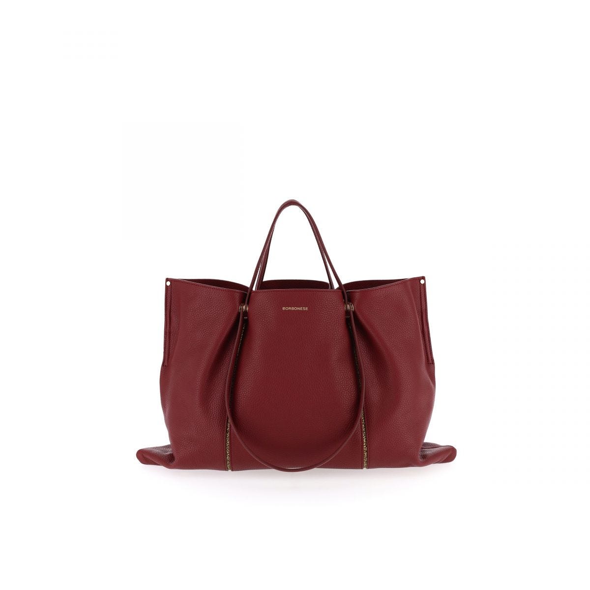 Borsa shopper grande rossa con dettagli verticali occhio di pernice