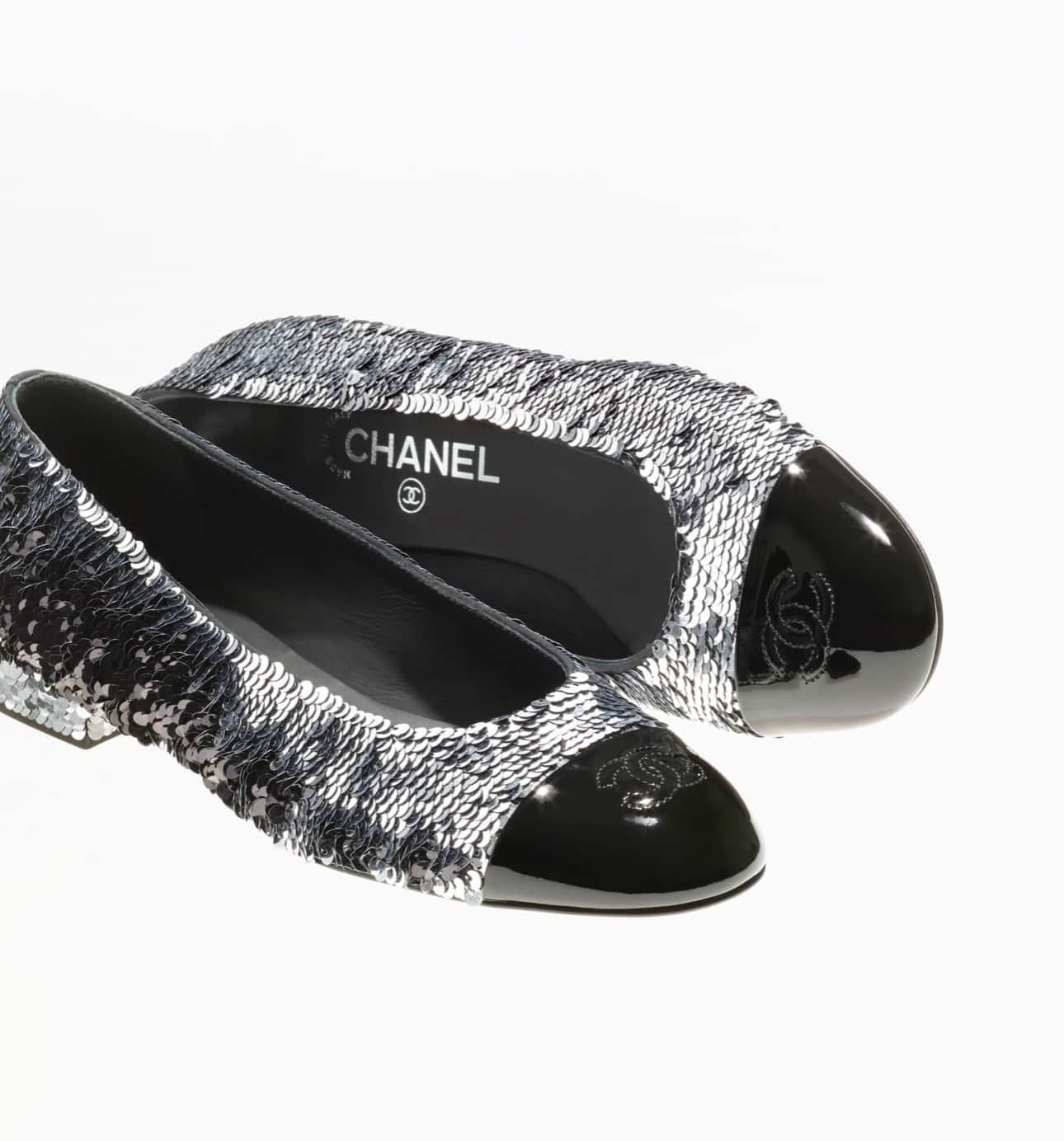 scarpe ballerine con paillettes argentate