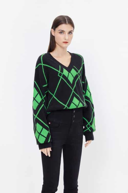 maglia fantasia con rombi donna abbigliamento nero verde