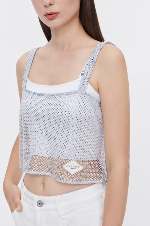 top in micro-rete molto sensuale abbigliamento donna