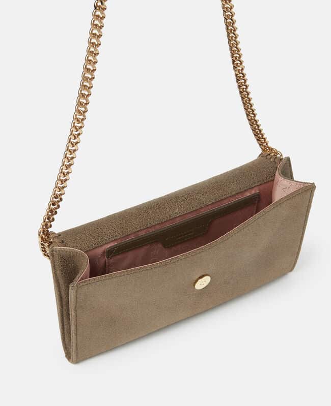 Falabella mini con tracollino dettaglio interno aperta colore verde oliva