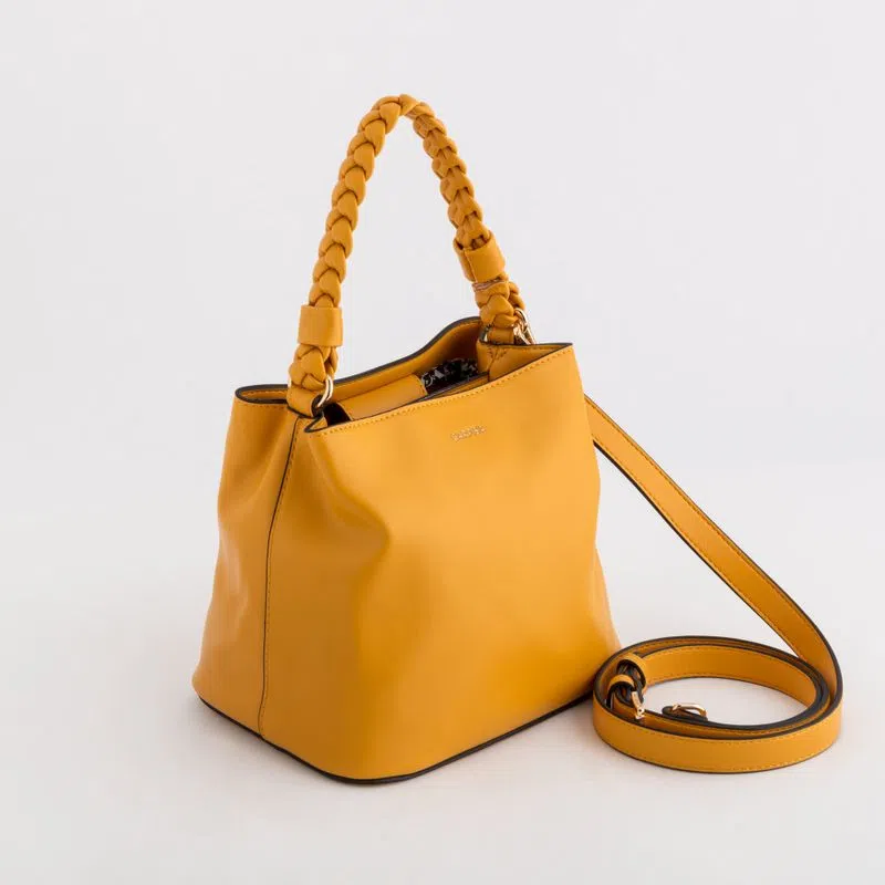 borsa a secchiello colore giallo estiva e primaverile con manico e tracolla