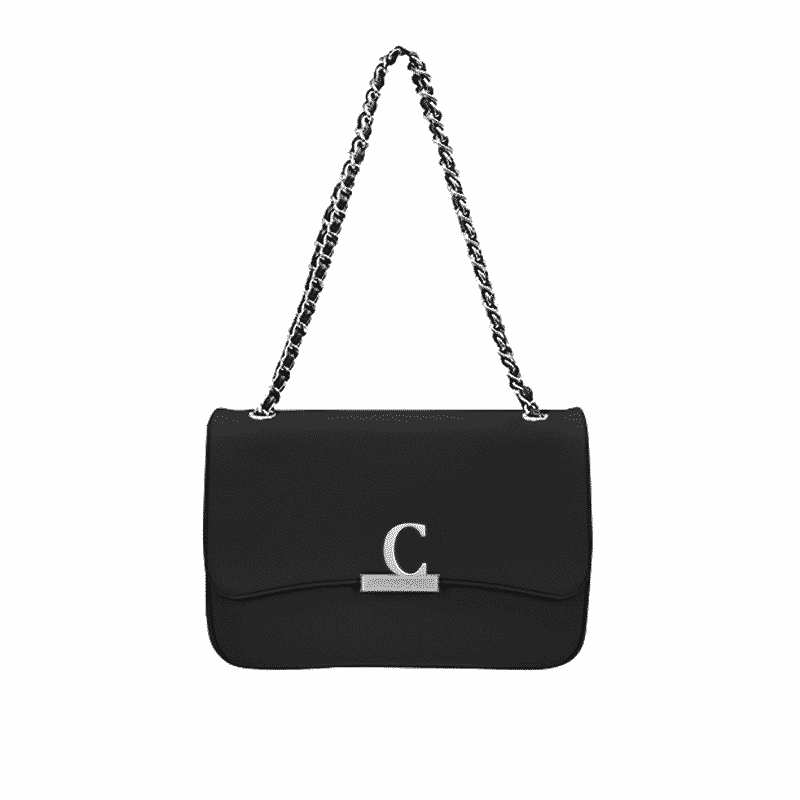 borsa con catenina a tracolla personalizzabile con iniziali di colore nero
