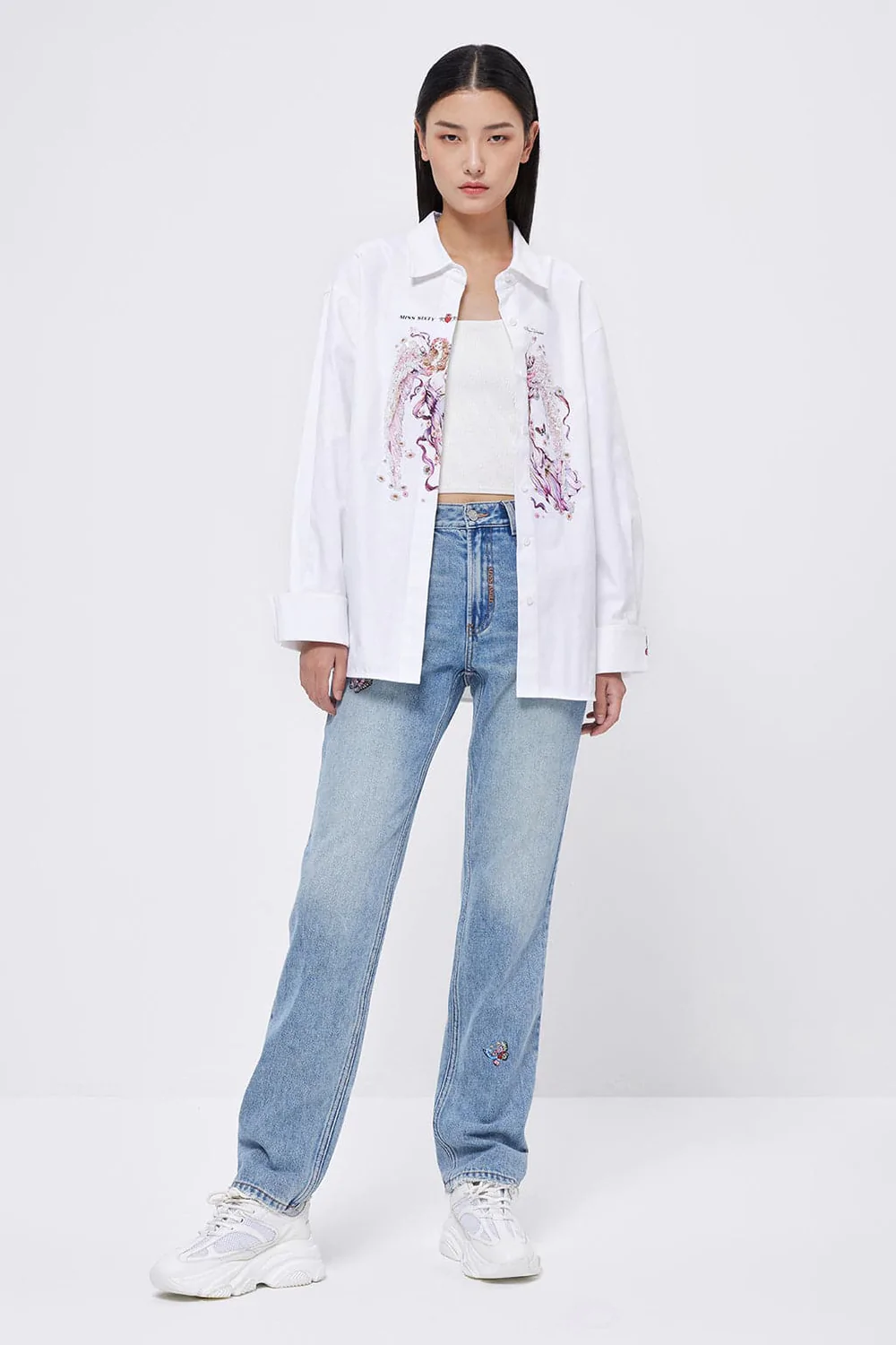 Camicia bianca in puro cotone e revers Miss Sixty