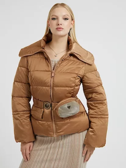 giaccone guess per stagione autunnale invernale marrone chiaro