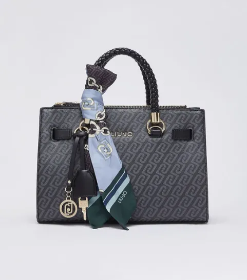Borsa Liu Jo originale con monogramma all over e targhetta logo in metallo dorato