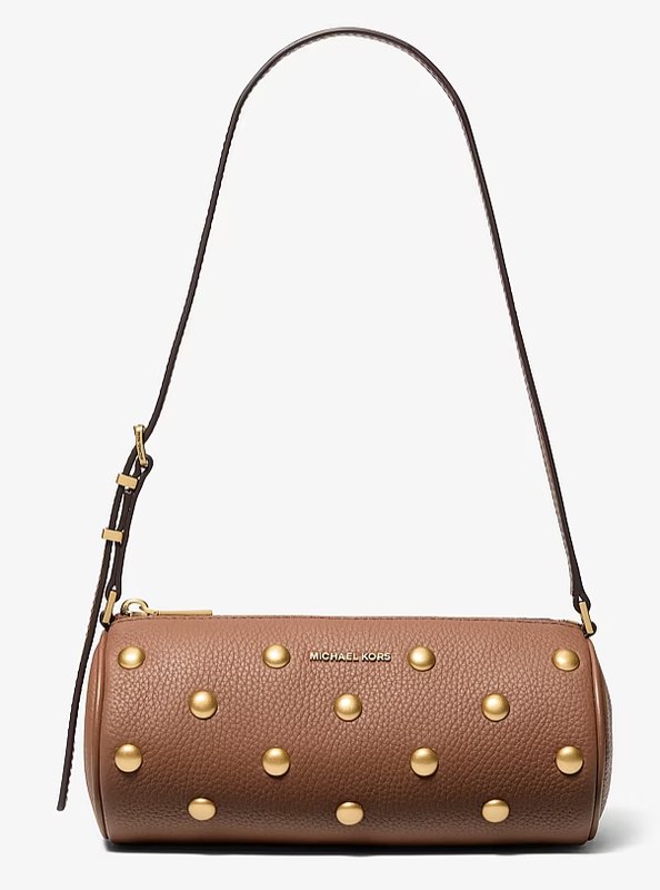 Borsa a rullo Michael Kors in pelle martellata marrone con borchie a cupola dorate