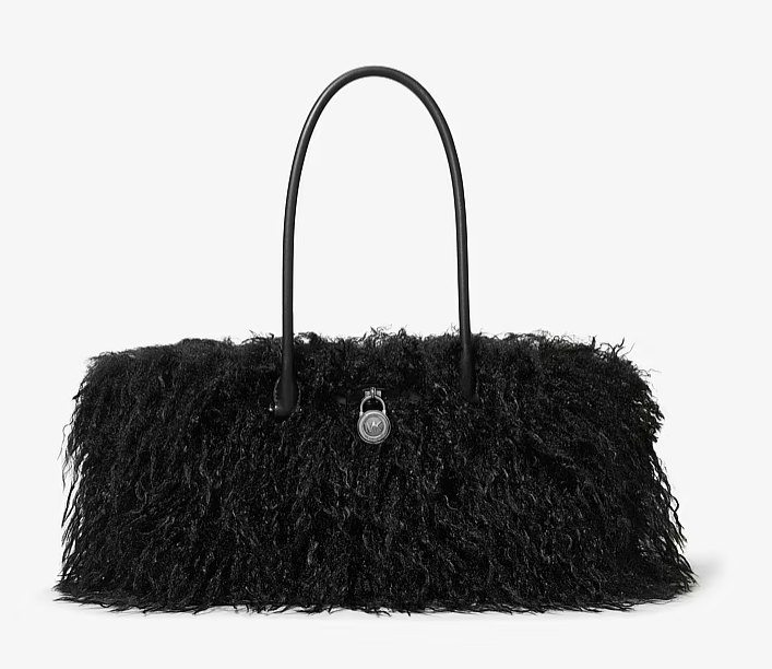 Borsa Michael Kors in pelo nero con manici in pelle e lucchetto in tonalità argento