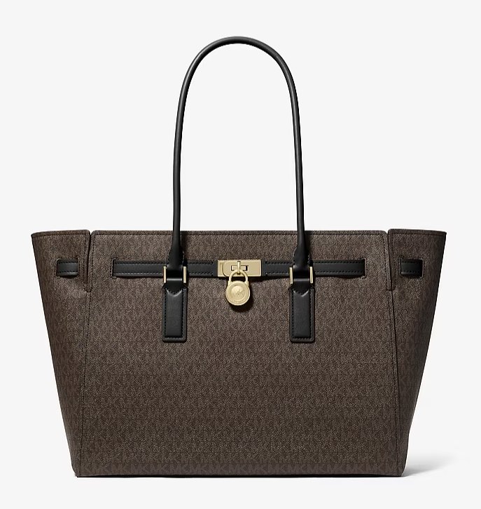 Borsa tote Michael Kors in tela con stampa logo e finiture in pelle nera, autunno inverno 2026 2027