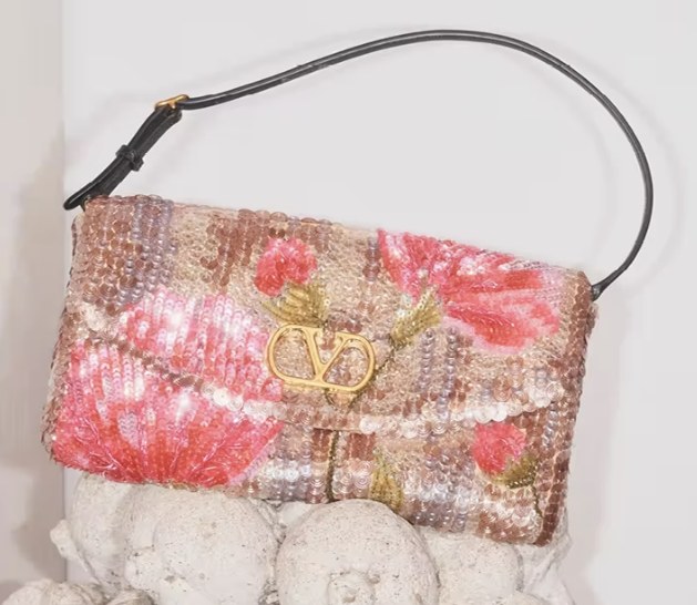 Borsa Valentino Garavani Loco ricamata con paillettes e placca VLogo metallica