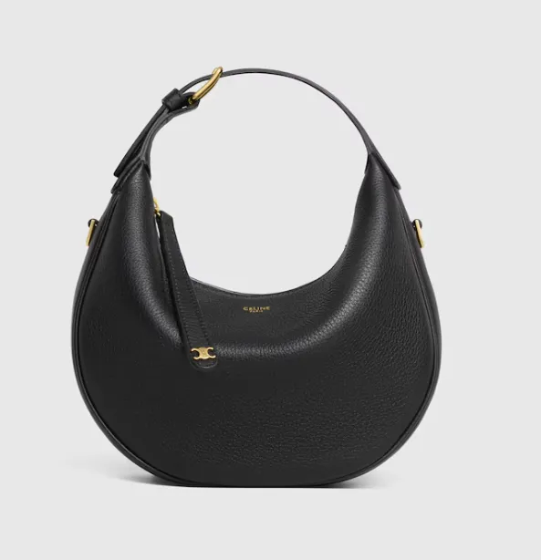Celine logo embossed on a black grained calfskin bag