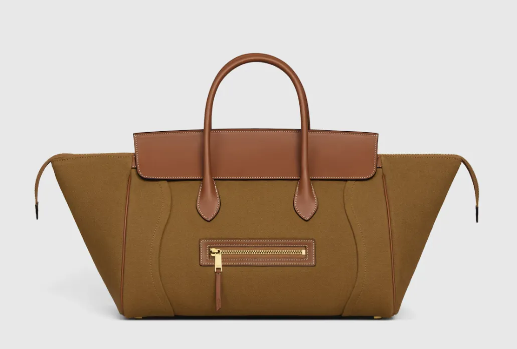Celine tote in canvas with tan calfskin trim and rolled handles