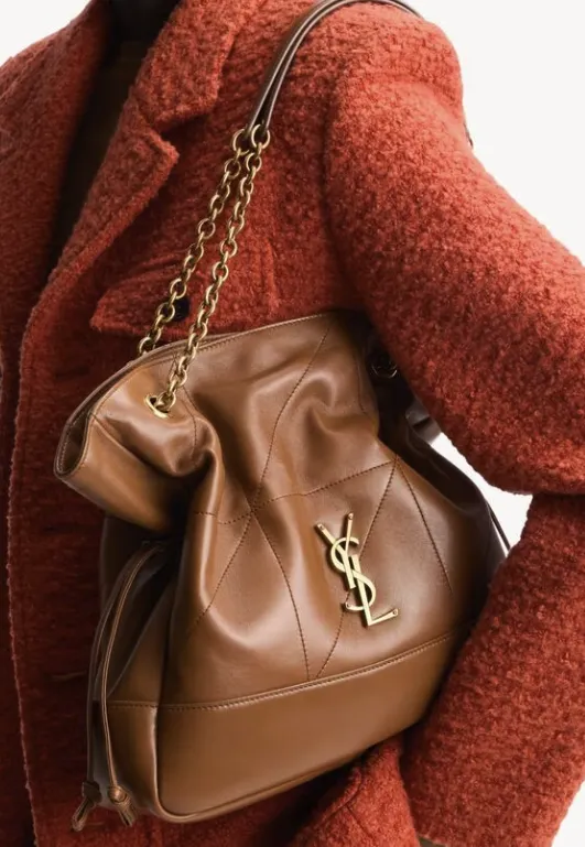 Saint Laurent quilted leather bucket bag with gold chain strap