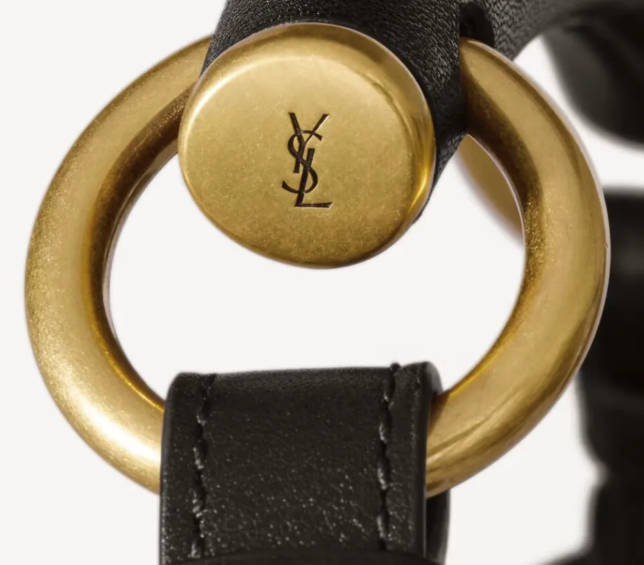 Saint Laurent ring hardware with the YSL monogram engraved on the disc