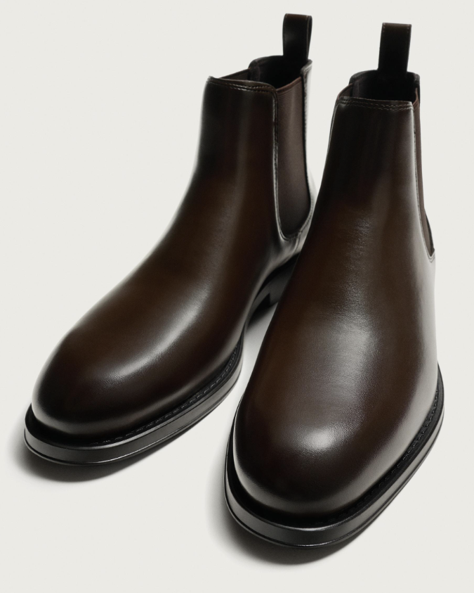 Stivaletto Chelsea in pelle marrone Zara uomo autunno inverno 2026 2027