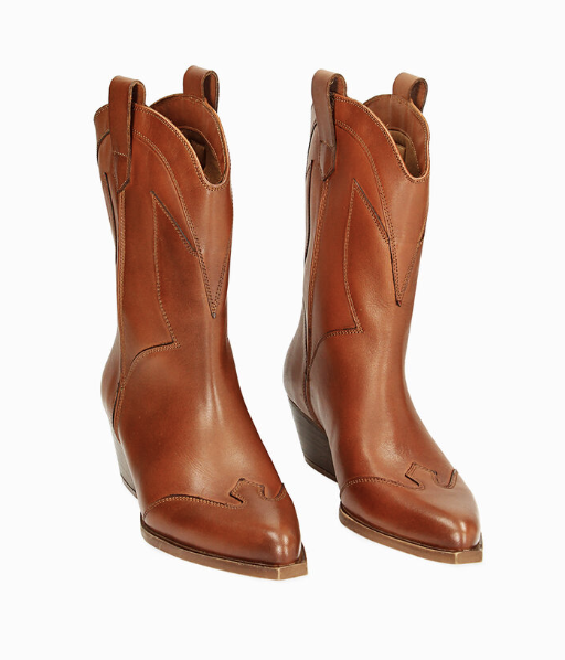 Tronchetti texani in pelle cognac Primadonna Collection, autunno inverno 2026 2027