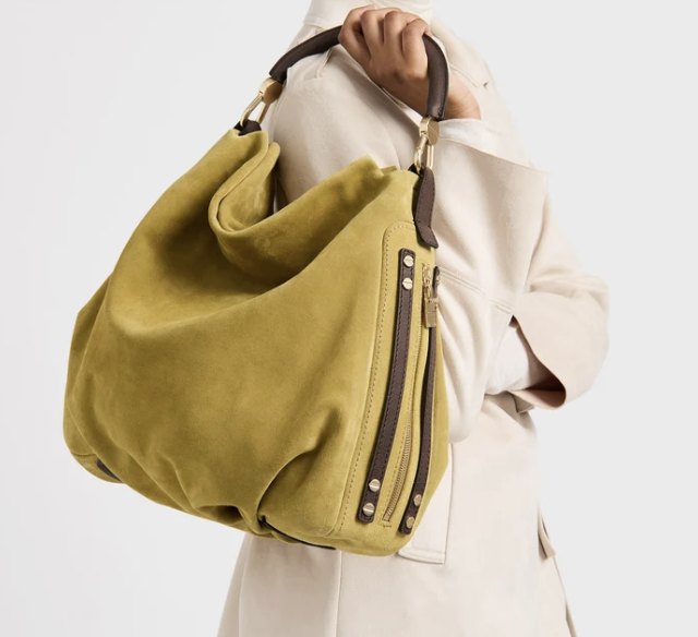 Borsa Bice hobo in camoscio senape Borbonese autunno inverno 2026 2027