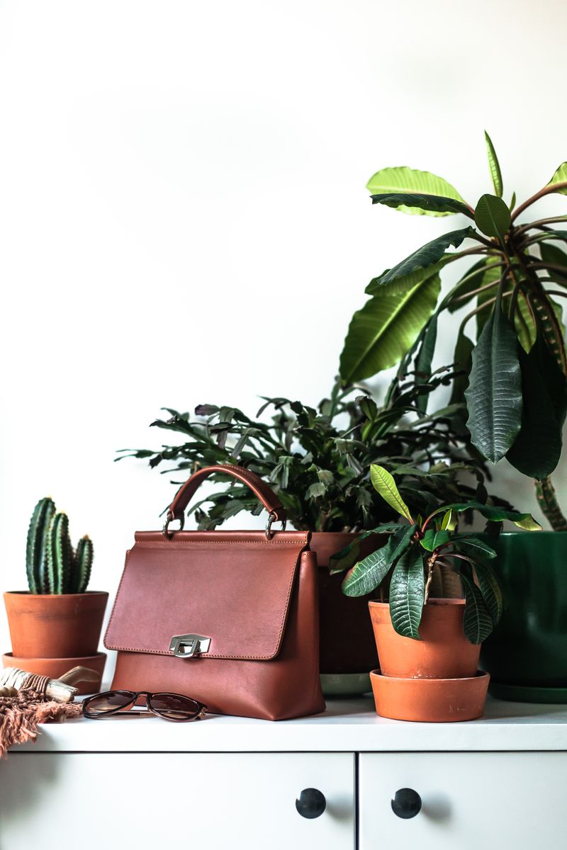 Borsa in pelle color cuoio cognac, più chiara e più rossa del marrone cioccolato