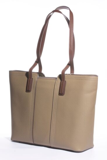 Borsa shopper in pelle martellata con manici in cuoio, autunno inverno 2026 2027