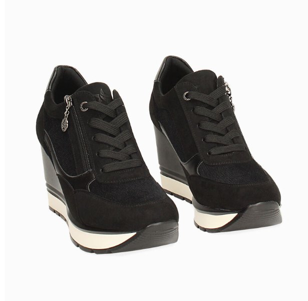 Sneakers Primadonna nere con zeppa alta e zip laterale, autunno inverno 2026 2027
